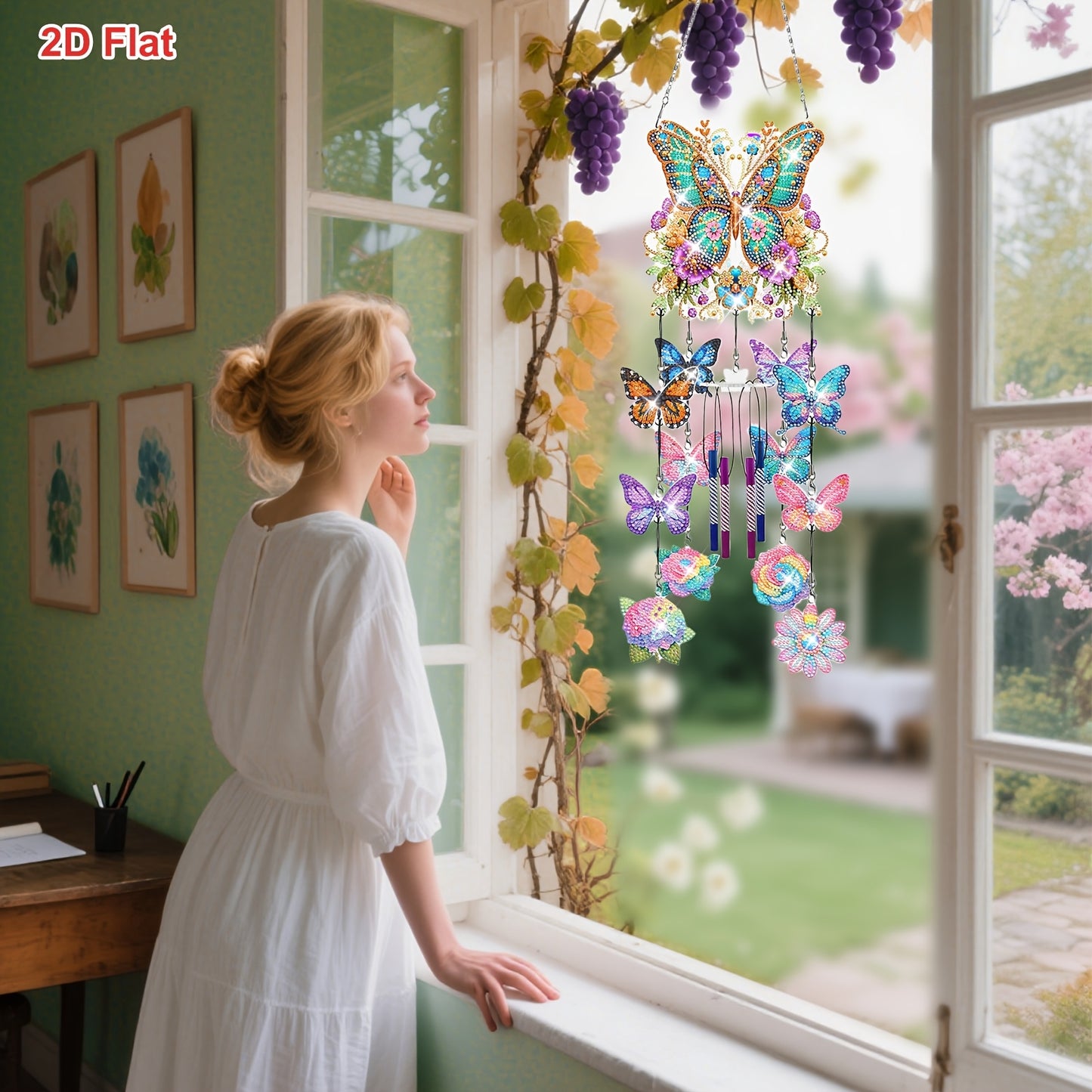 LINKSTYLE DIY Diamond Painting Wind Chime Kit Butterfly Rotating