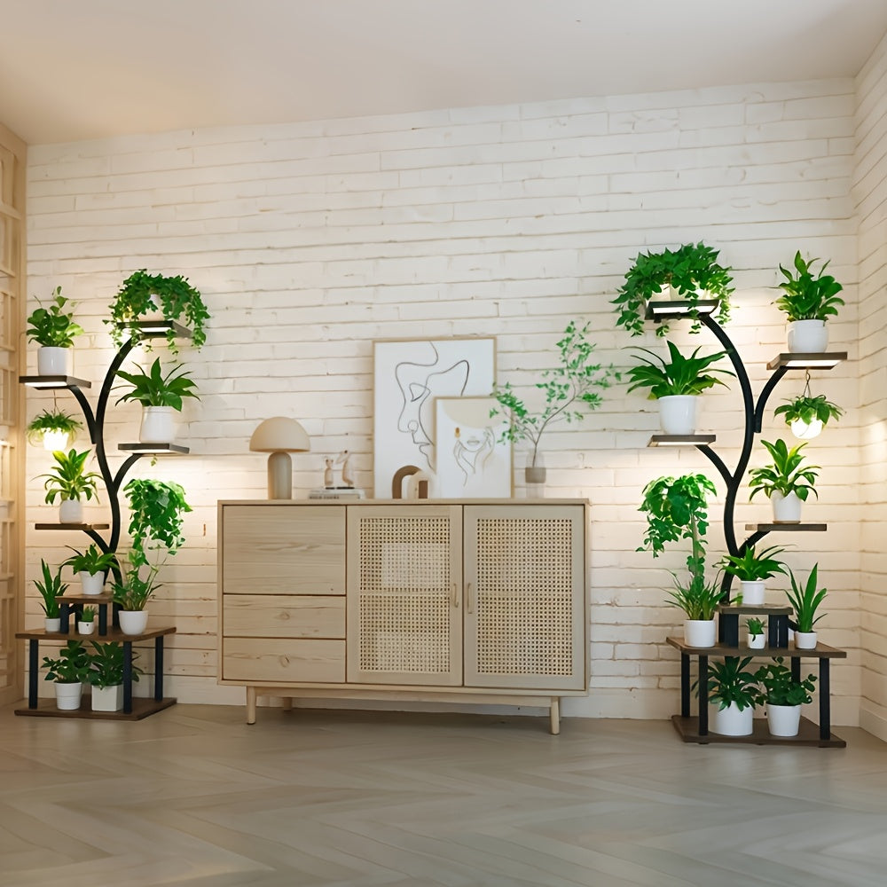 Indoor Plant Stand With Grow Lights Eight Tier Metal Display