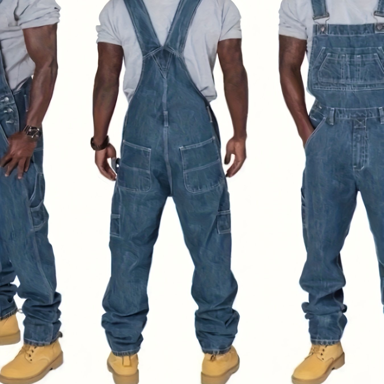 HME Mens Heavy Duty Retro Work Overalls Jumpsuit Denim Cargo