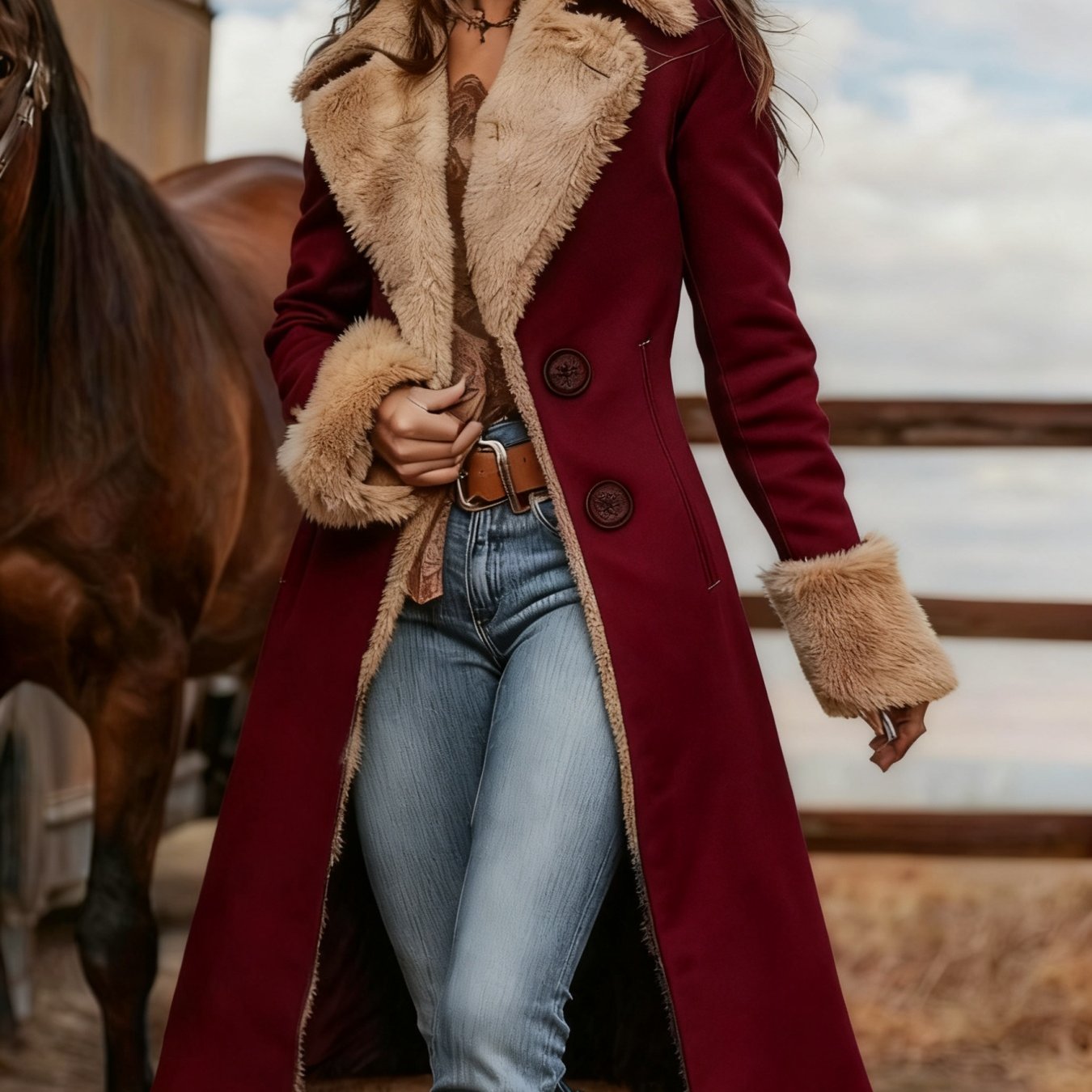 SCACTO Western Retro Style Womens Printed Coat For Fall Winter