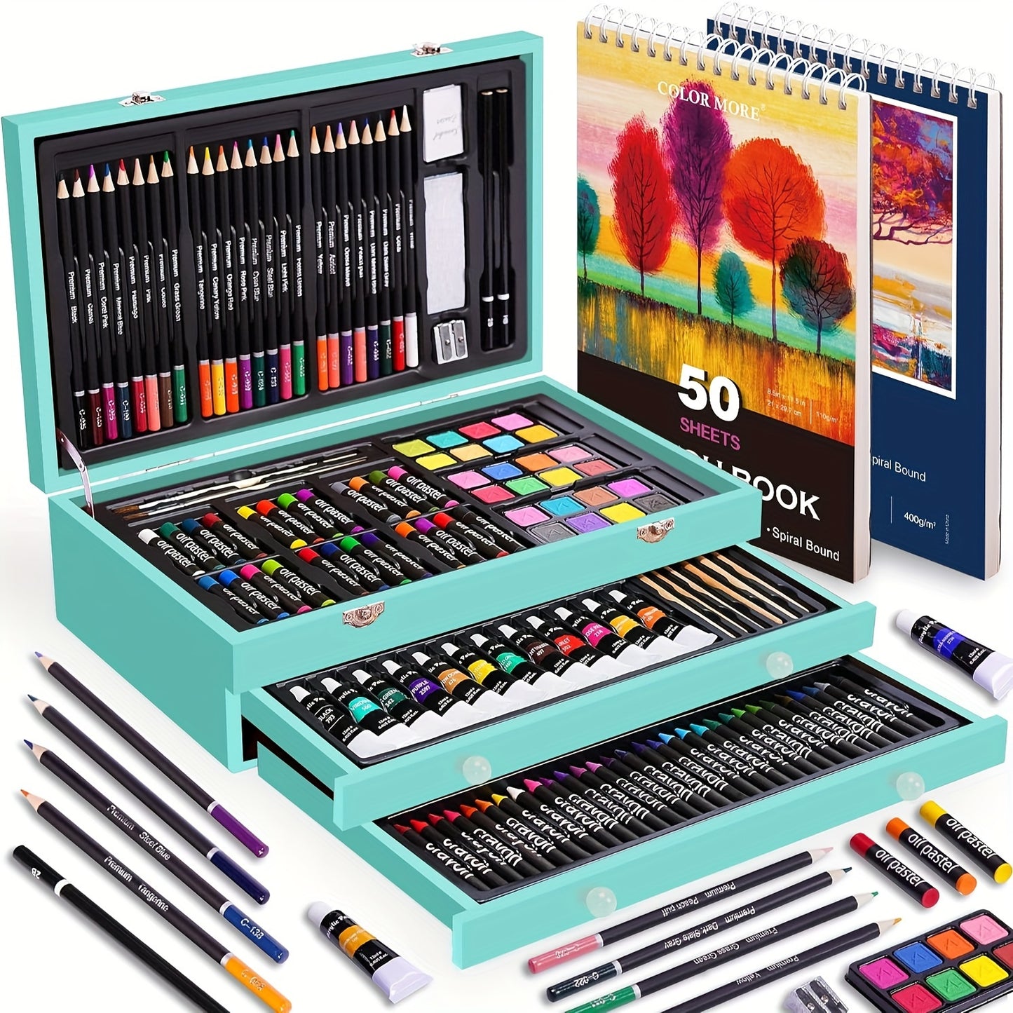 PASAMIC Deluxe Art Set in Wooden Case with 175 Pieces