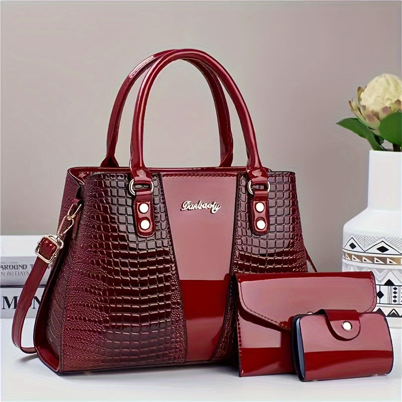 Faux Leather Crocodile Pattern Messenger Bag With Adjustable Strap
