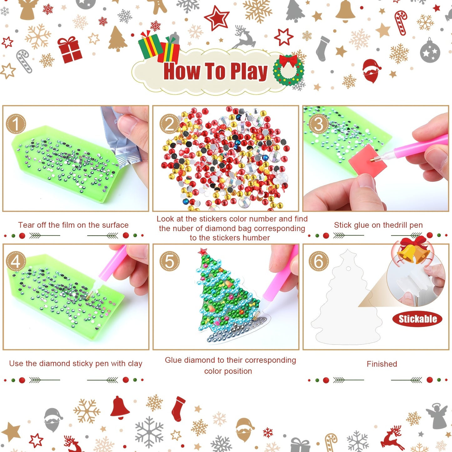 Chuangdi 64pc Diamond Art Ornament Kit For Christmas Craft
