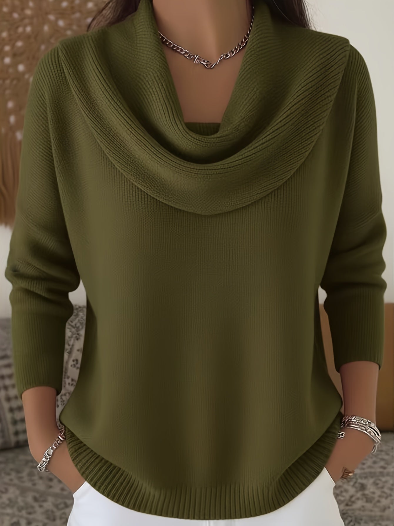 Women'S Cozy Lapel - Plain Long Sleeve Sweater, Coated Collar Style, Relaxed Casual Top for Fall And Winter, Washable And Easy to Store, Ideal for Everyday Or Weekend Outfits