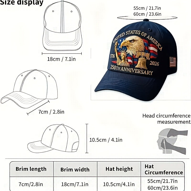 5 Men'S Baseball Caps Celebrating The 250Th Anniversary, Featuring a Patriotic Design for The 1776-2026 Commemoration. Perfect for Independence Day And Casual Wear, These Adjustable Unisex Caps Are Also Great for Halloween Co
