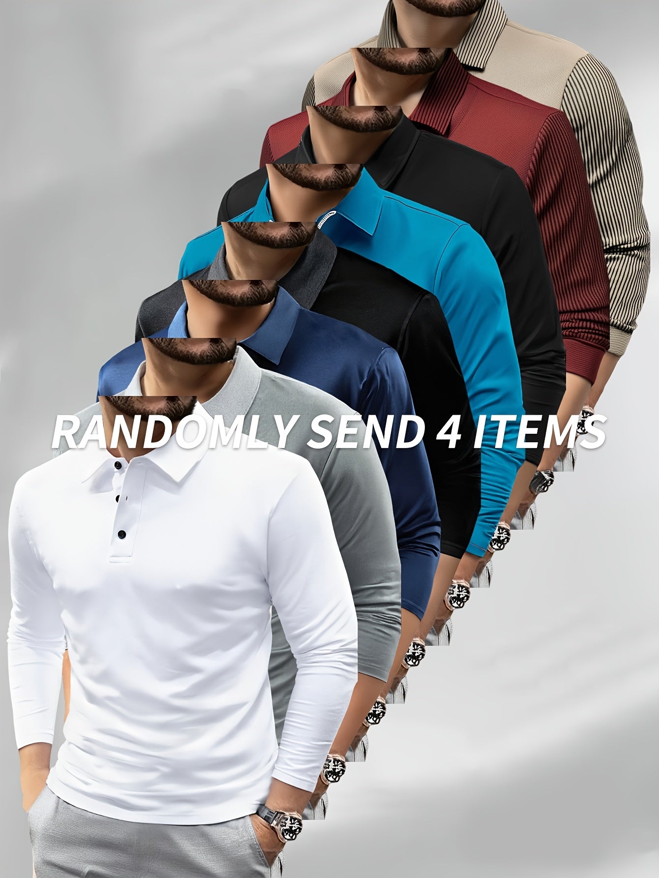 Winthunder Men Long Sleeve Polo Shirt 4 Pack Set Bundle