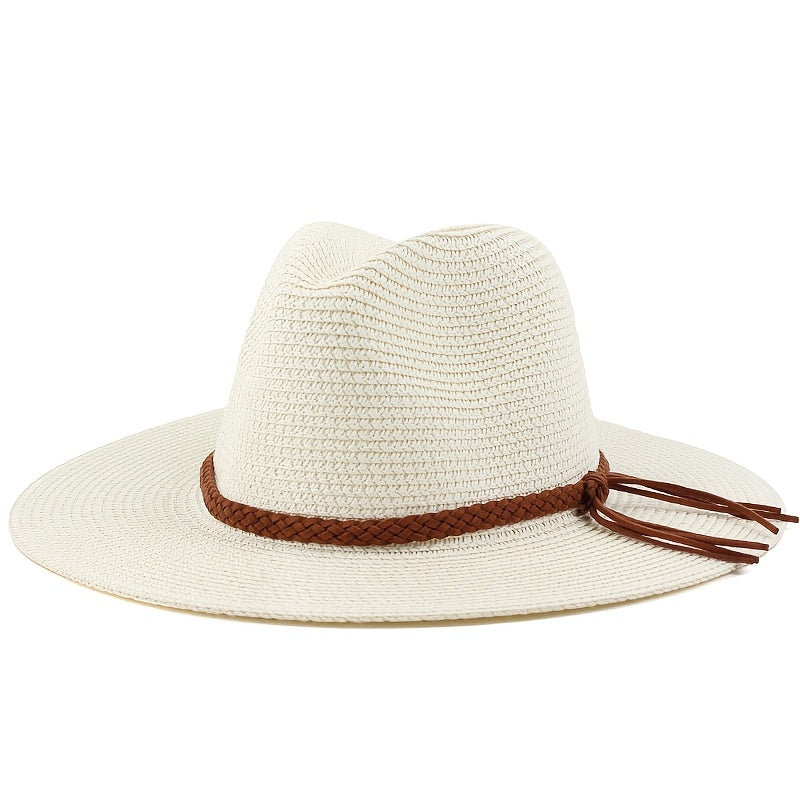 Sun Hats for Women Summer Wide Brim 80+ Panama Fedora Foldable Packable Straw Beach Hat