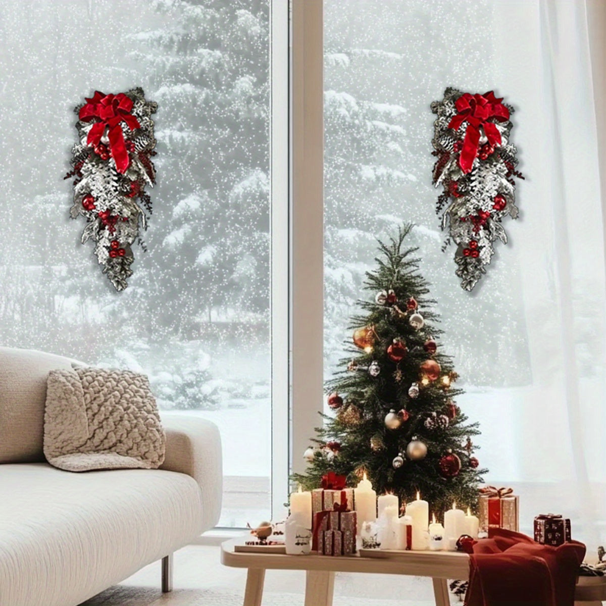 Artificial Christmas Wreaths Set Of 3 For Front Door Decor