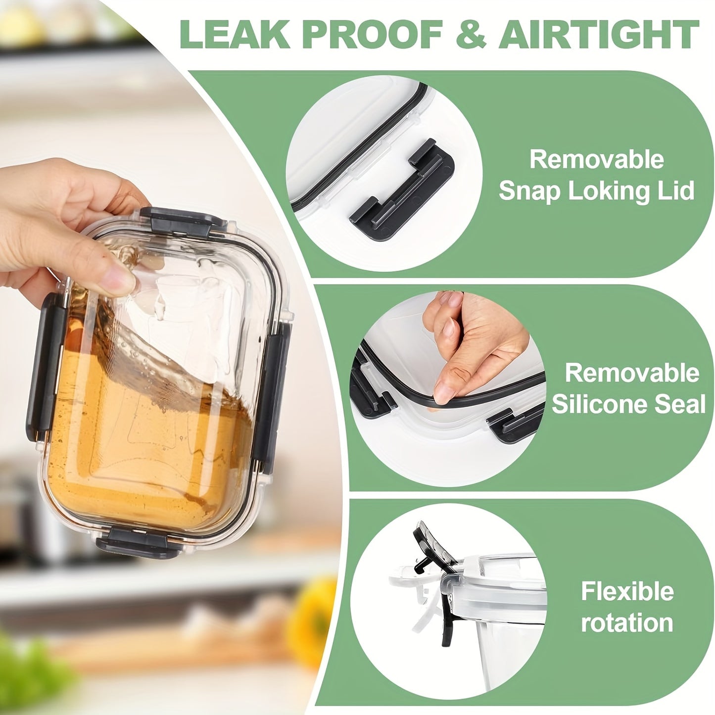 SKROAM Glass Food Storage Containers With Lids Leak Proof