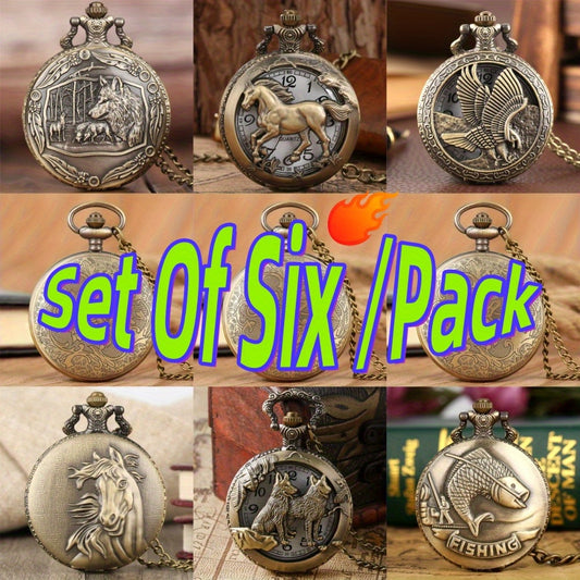 Six Vintage Pocket Watches Set Quartz Gifts For Family