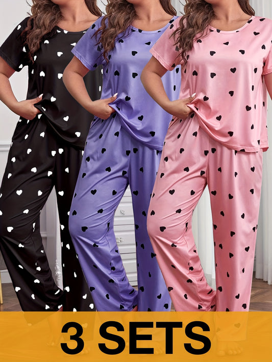 Pajama Sets For Women Loose Casual Heart Print Comfort Fit