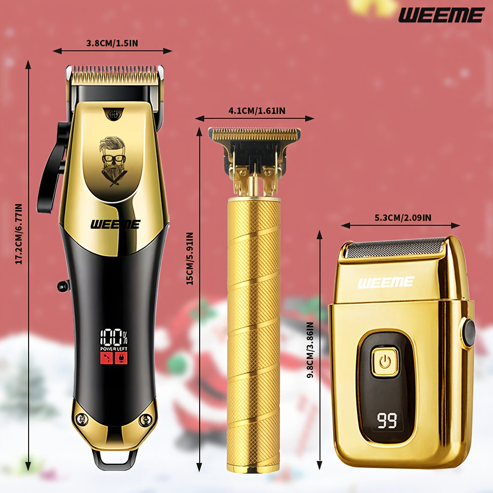 3pcs Set Golden Hair Clippers Professional, Beard Trimmer, T-Blade Trimmer Kit For Men, Cordless Hair Cutting And Styling Tools, Golden Design Shaver, Ideal Birthday And Christmas Gifts, Valentine'S Day