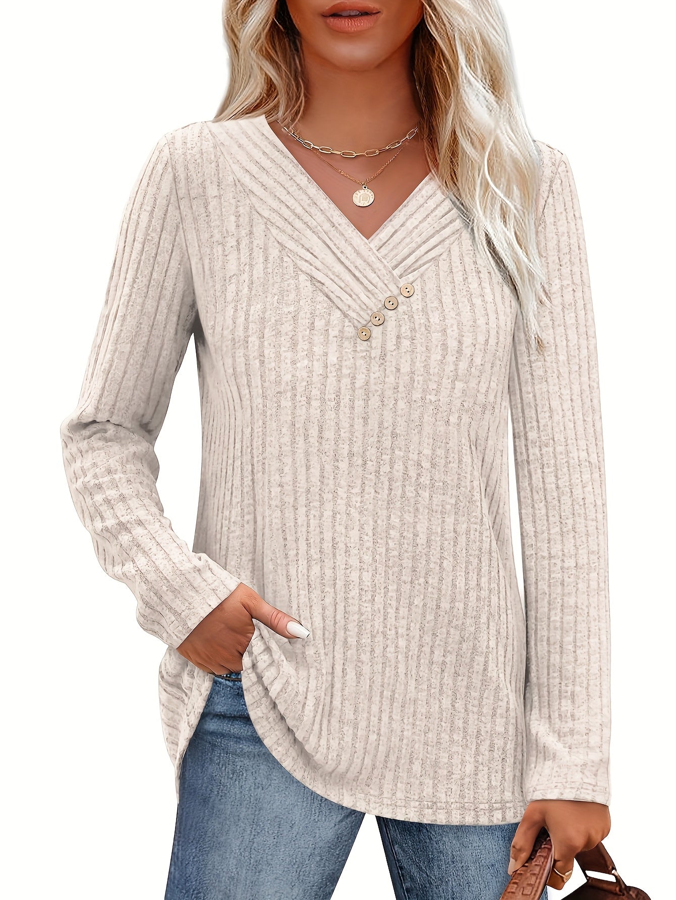 Women's Two-Piece V-Neck Button Pullover Cropped Sweater