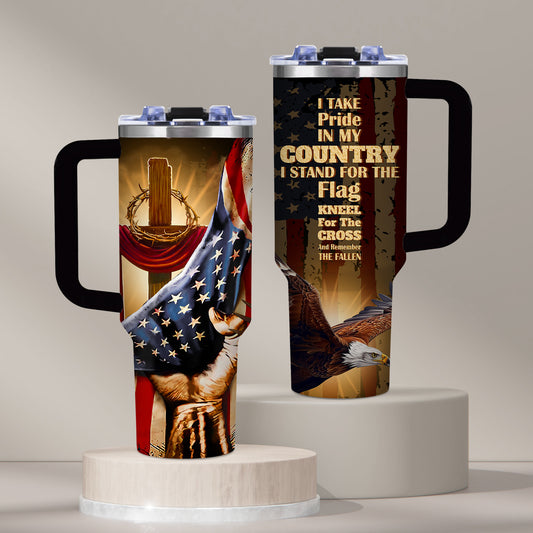 Patriotic Stainless Steel Tumbler With Lid US Flag Eagle