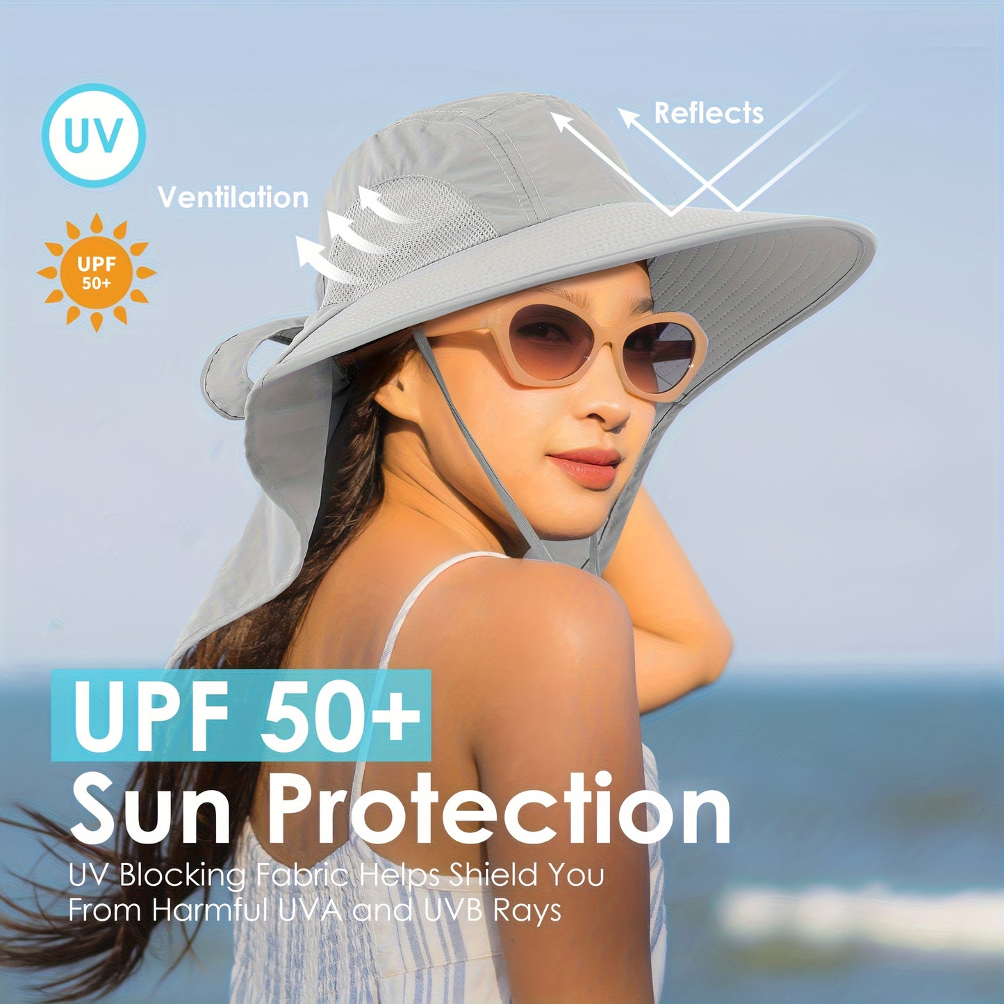 2pcs Pack Womens Sun Hat, Foldable High Quality Wide Brim Bucket Hats with Neck Flap for Summer Beach Fishing Hiking