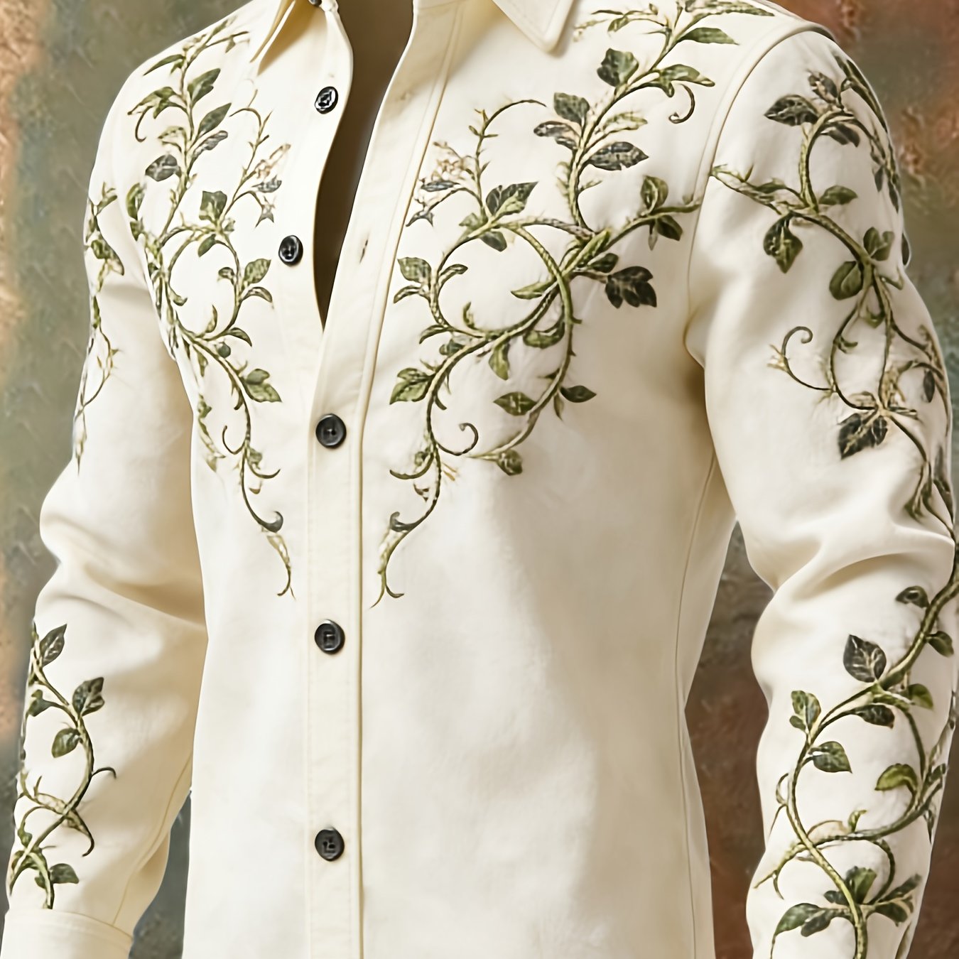 Retro Western Embroidered Cowboy Shirt For Men Autumn Winter Polyester