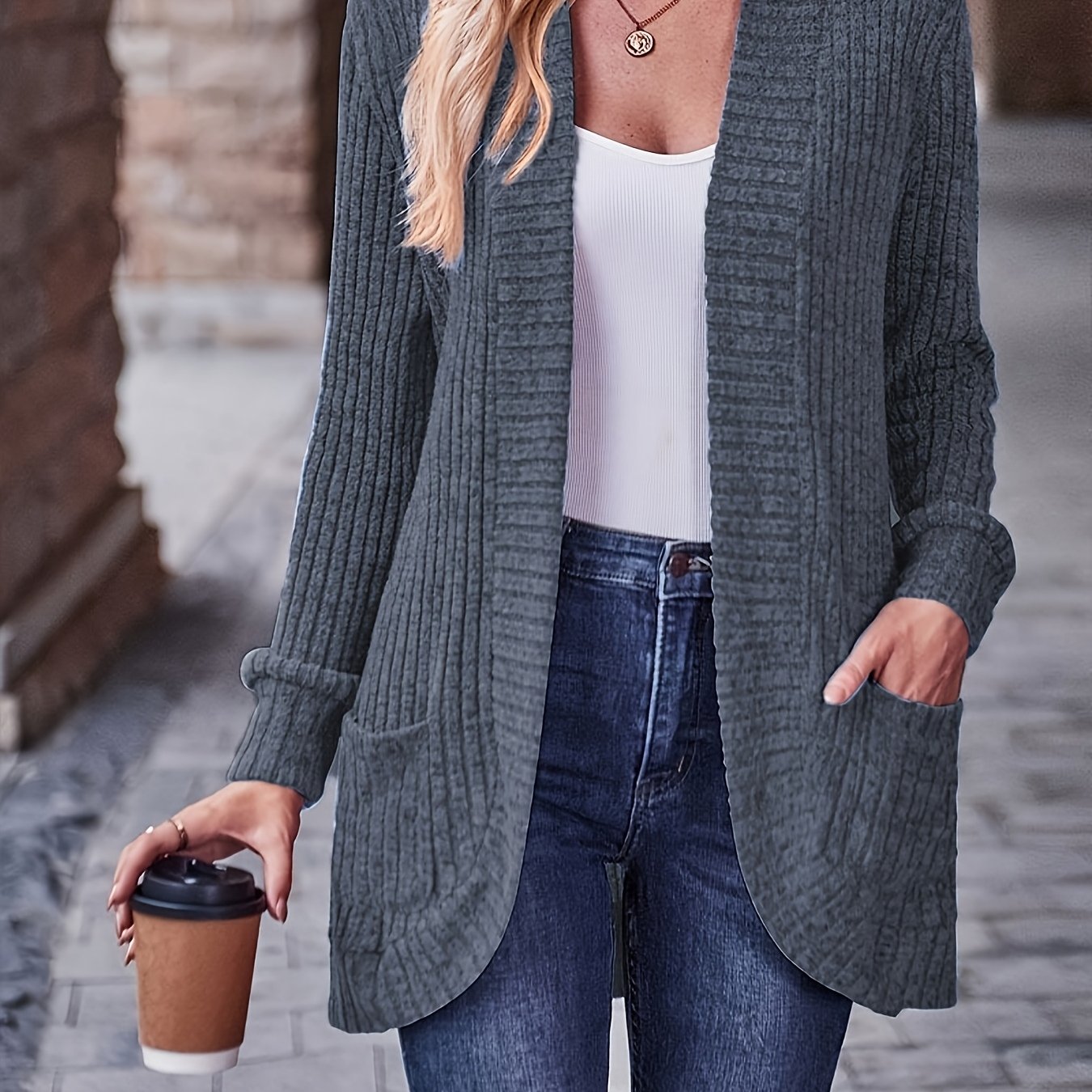 Women's Loose Fit Long Sleeve Blouse With Open Collar Pockets