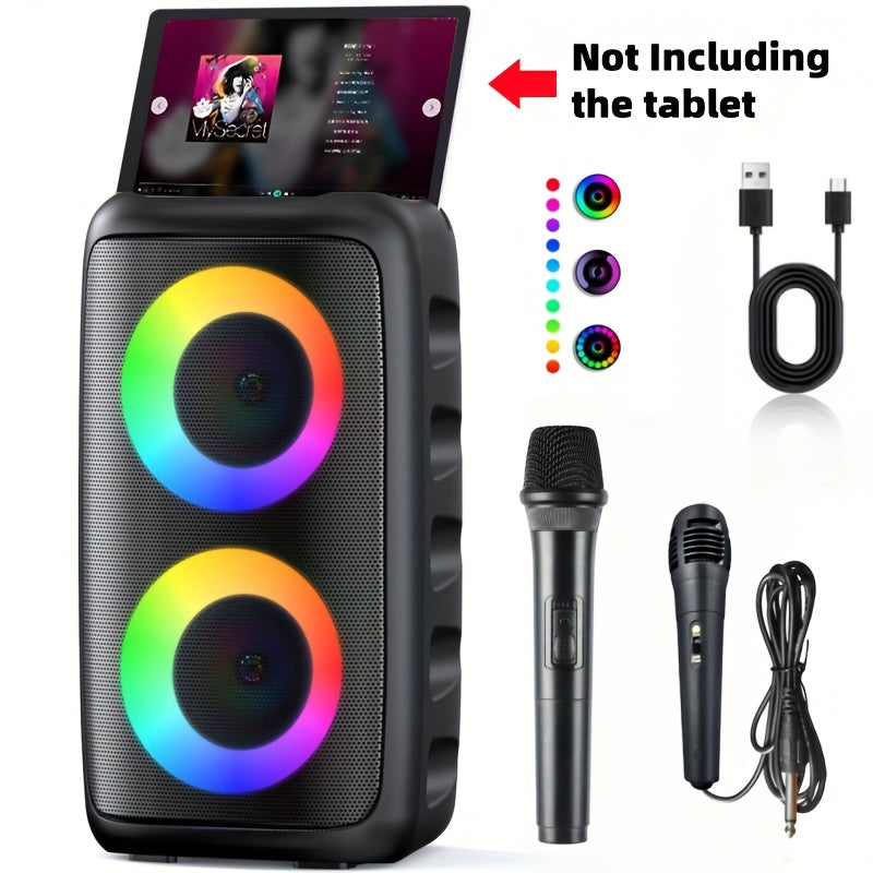 GDHENGYIN Karaoke Machine With Wireless Microphone And LED Lights