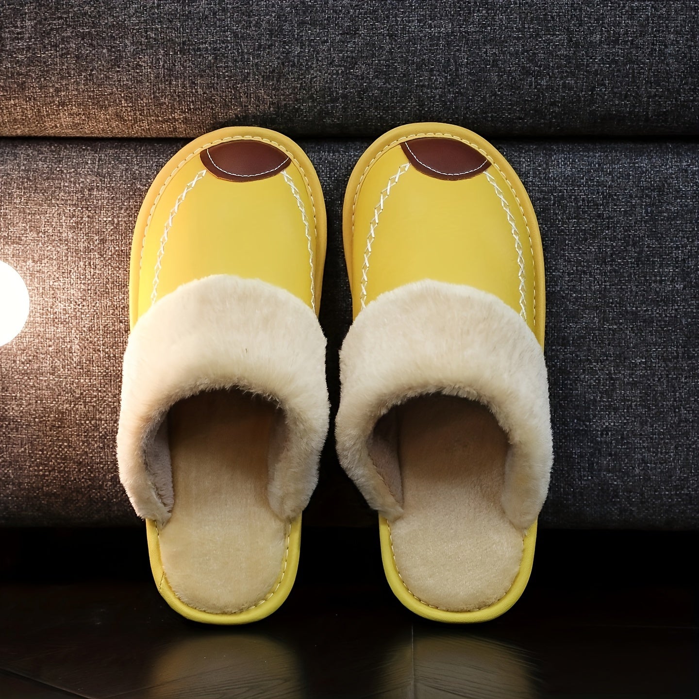 Men PU Slippers Slip On Indoor House Shoes Warm Comfort