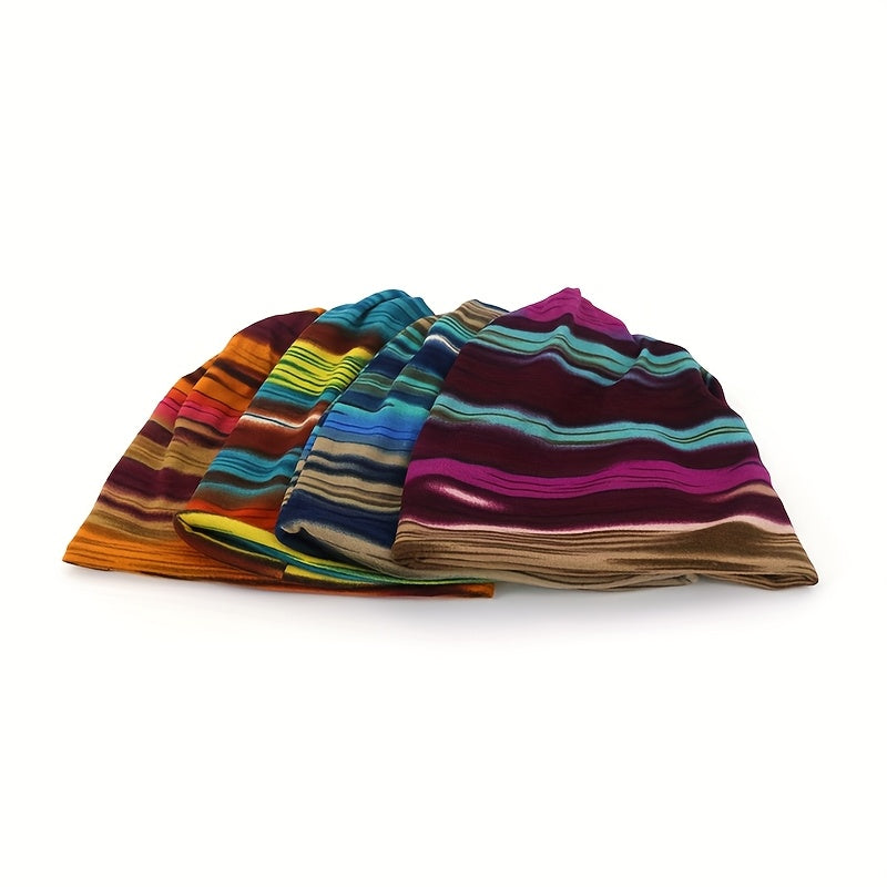 Four Pack Striped Beanie Hats Unisex Pullover For Outdoor