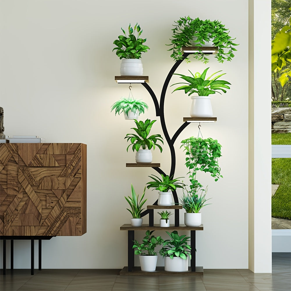 Indoor Plant Stand With Grow Lights Eight Tier Metal Display