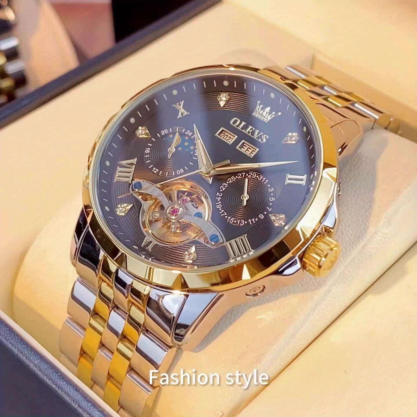 OLEVS Self Winding Stainless Steel Chronograph Watch Date Luminous Hands