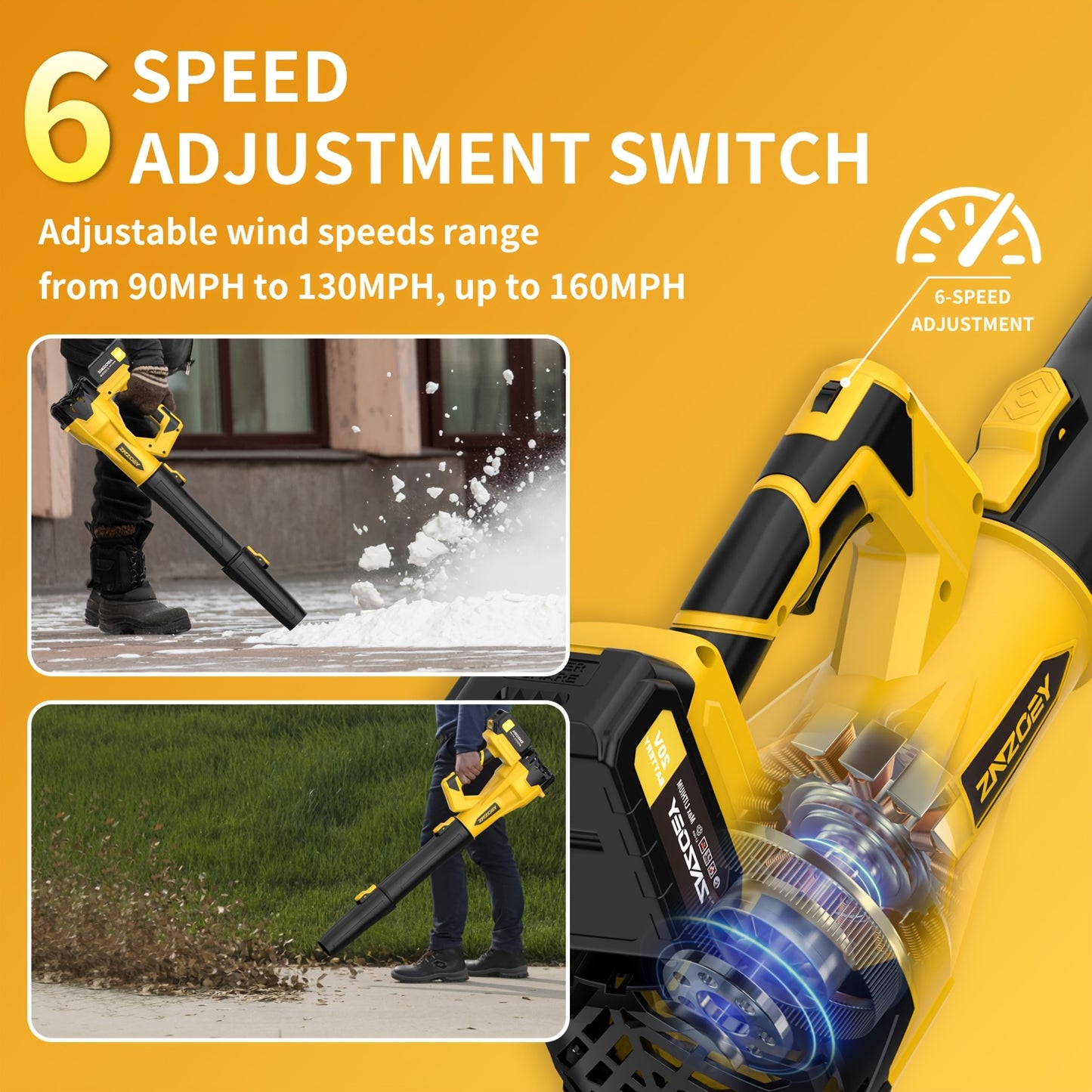 ZNZOEY Cordless Leaf Blower With 4.0Ah Battery And 580CFM