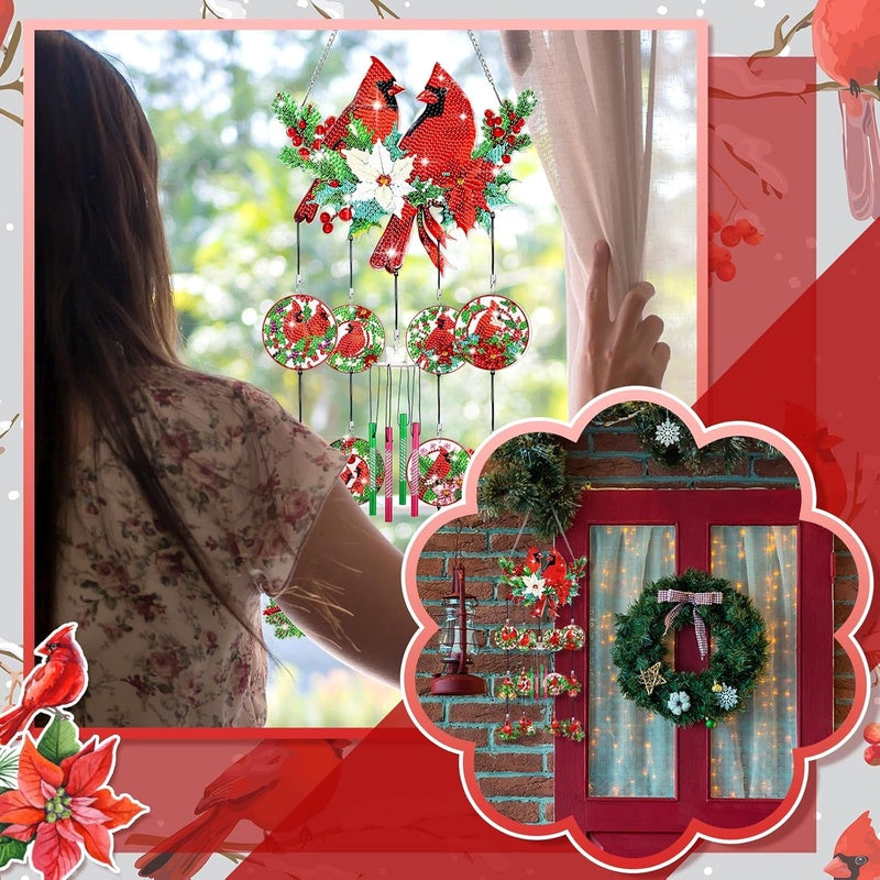 Cardinal Wind Chimes Diamond Art Suncatchers for Home Garden Decor