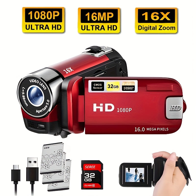 Latest 270° LED Flip Screen Camera: 16x Zoom, 1080P, 2.7" Display, HD Wide Angle. Perfect for Outdoor Shooting, Takes Photos, Uploads to Phone, Camera & Camcorder Combo Easy to Operate, Perfect Gift for Black Friday And Hall