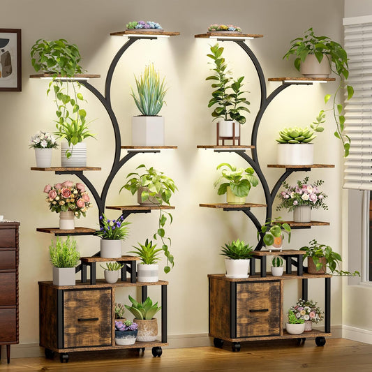 Indoor Plant Stand With Built In Grow Lights And Wheels