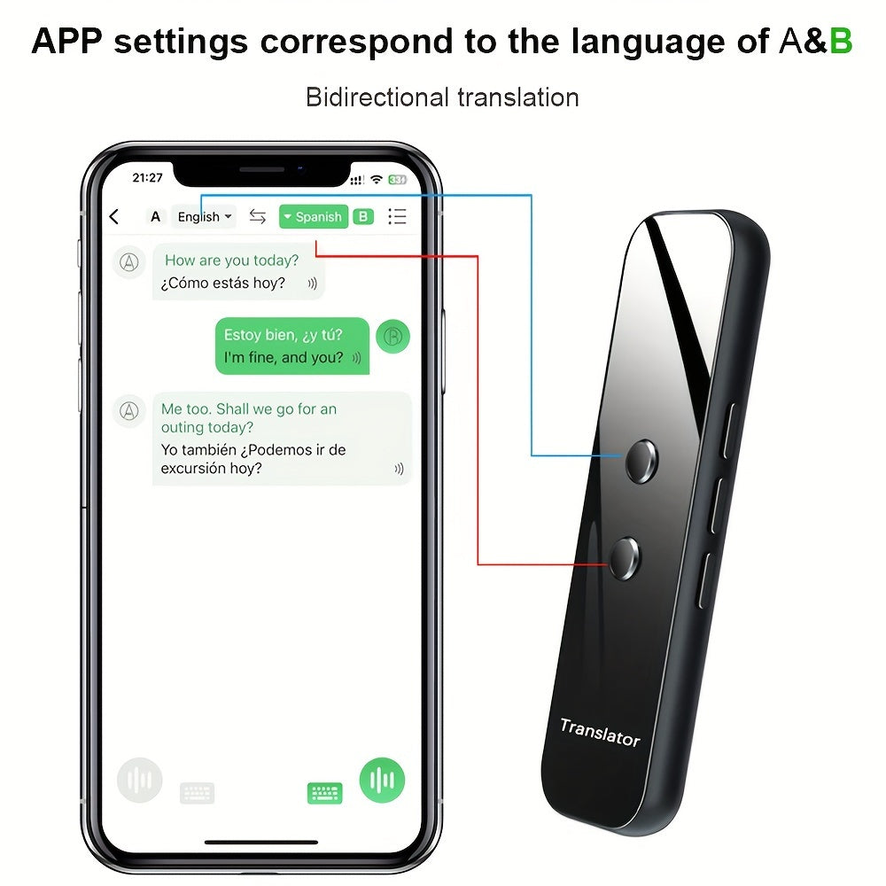 Portable Language Translator Device, Two-Way Instant Translator, APP Online Voice Translation, 137 Languages Supported, High Accuracy Translator Device for Travel Business Learning Headphones