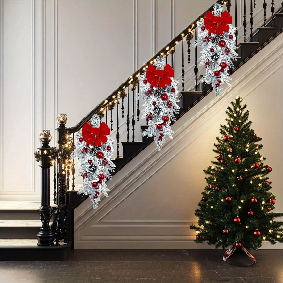 Artificial Christmas Wreaths Set Of 3 For Front Door Decor