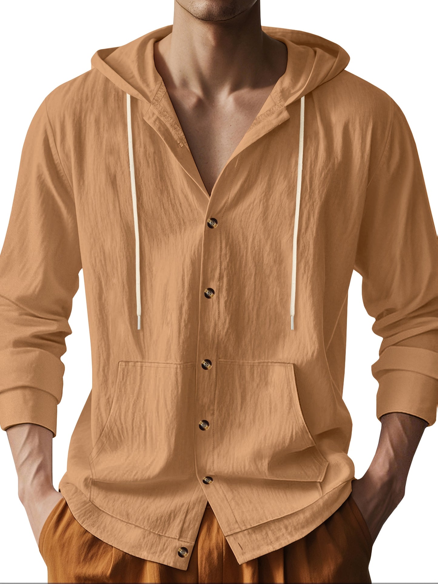Mens Linen Hooded Shirt Casual Outdoor Everyday Wear