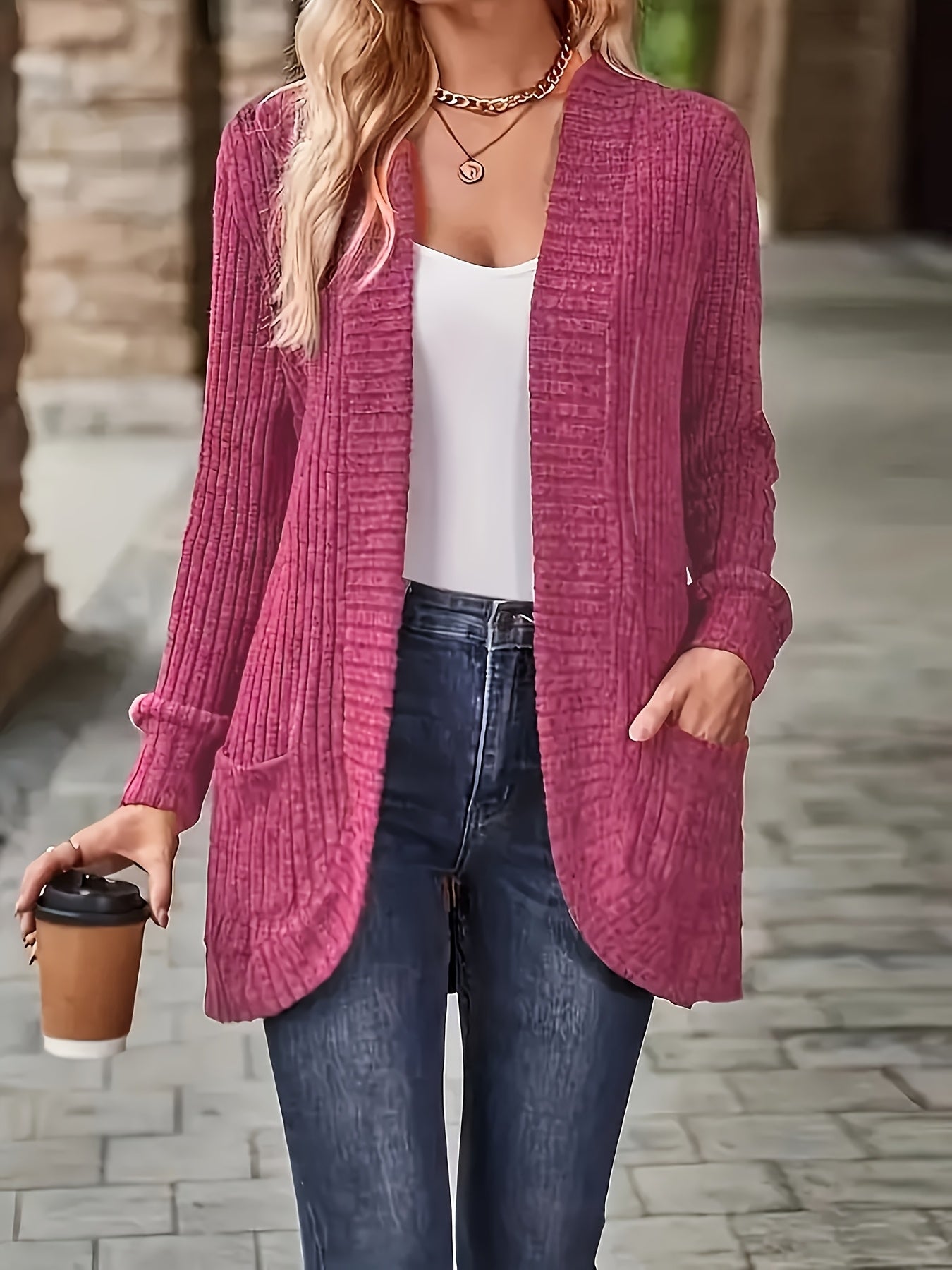 Women's Loose Fit Long Sleeve Blouse With Open Collar Pockets