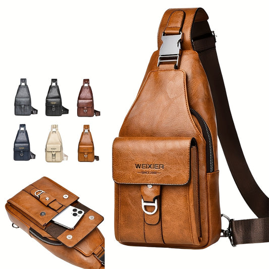 WEIXIER Men's Retro Crossbody Chest Bag With Multi Compartment Design