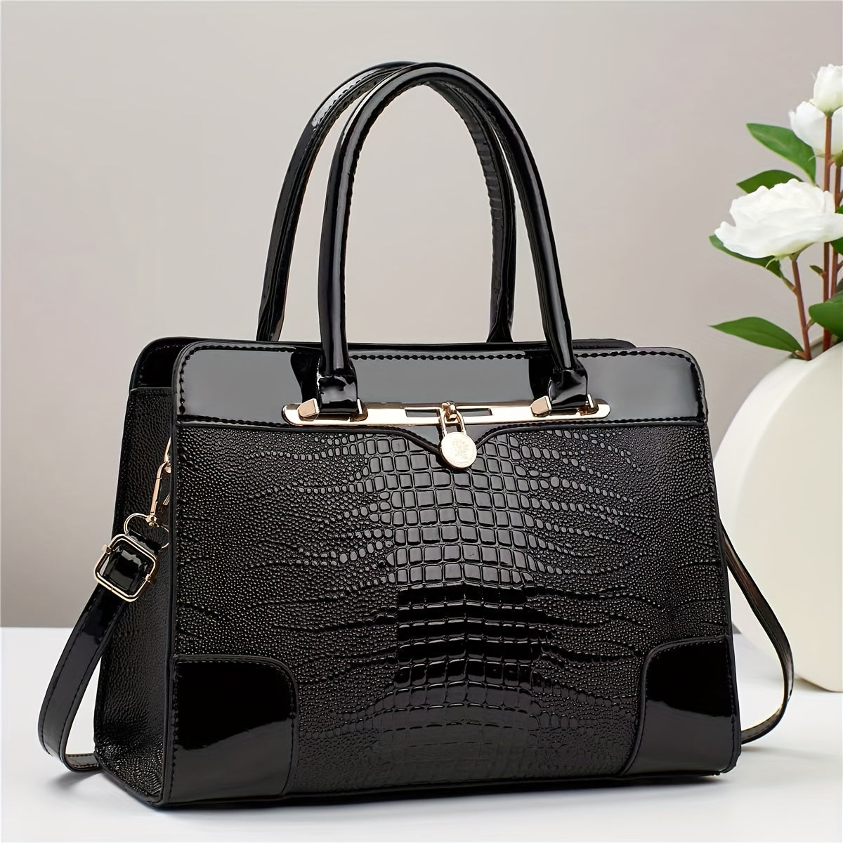 Elegant Crocodile Handbag Red Pattern Large Capacity Bag
