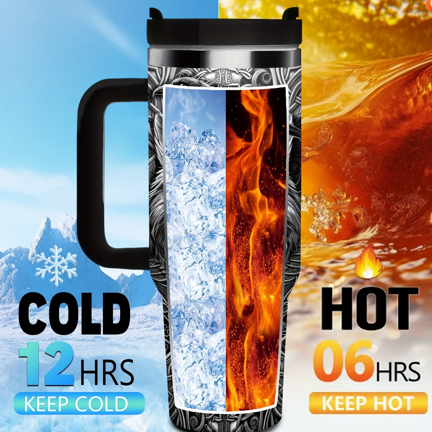 Viking Themed Stainless Steel Insulated Tumbler With Wolf Celtic Knot