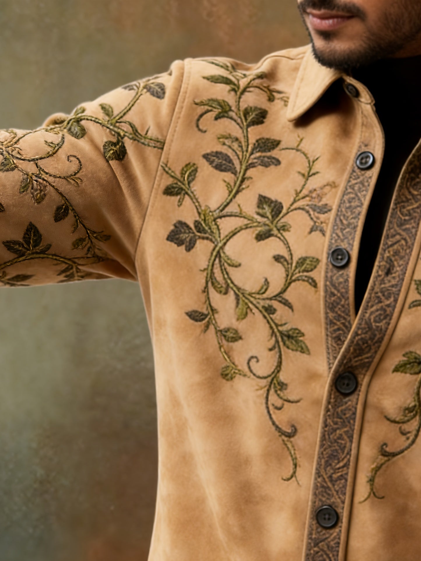 Retro Western Embroidered Cowboy Shirt For Men Autumn Winter Polyester