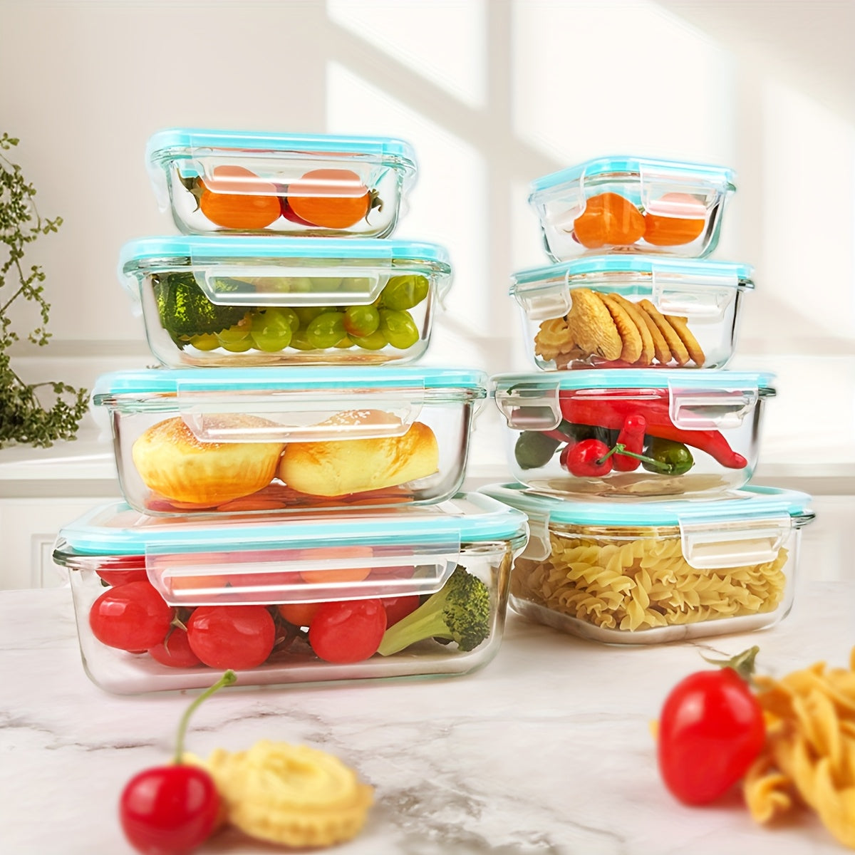 16pcs Sealed Glass Food Storage Containers, Lunch Boxes, Microwave Ovens, Ovens - Perfect For Salads, Fruits, Vegetables, And Sandwiches, Lunch Boxes | Sealed Storage | Durable Glass, Food Storage Containers (8 Lids+8 Contain