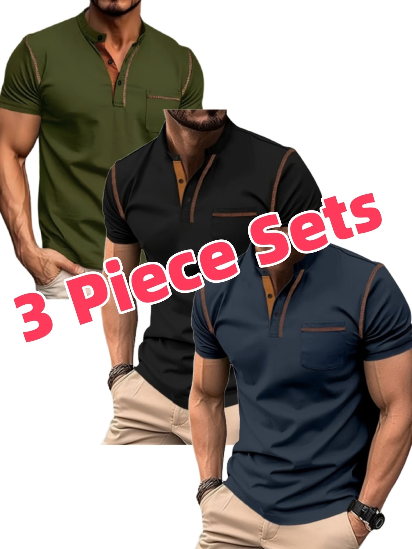 Men's Casual Outdoor Polo Shirts Set Of Three Short Sleeves