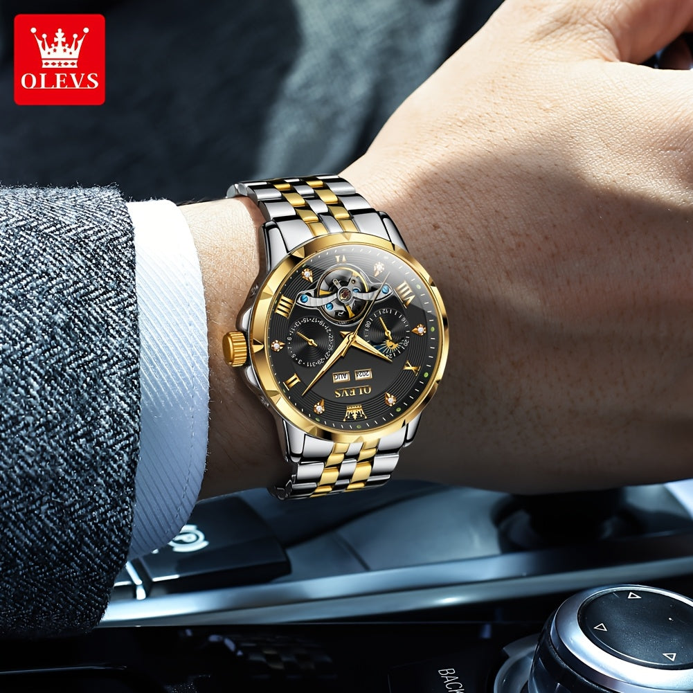 OLEVS Self Winding Stainless Steel Chronograph Watch Date Luminous Hands