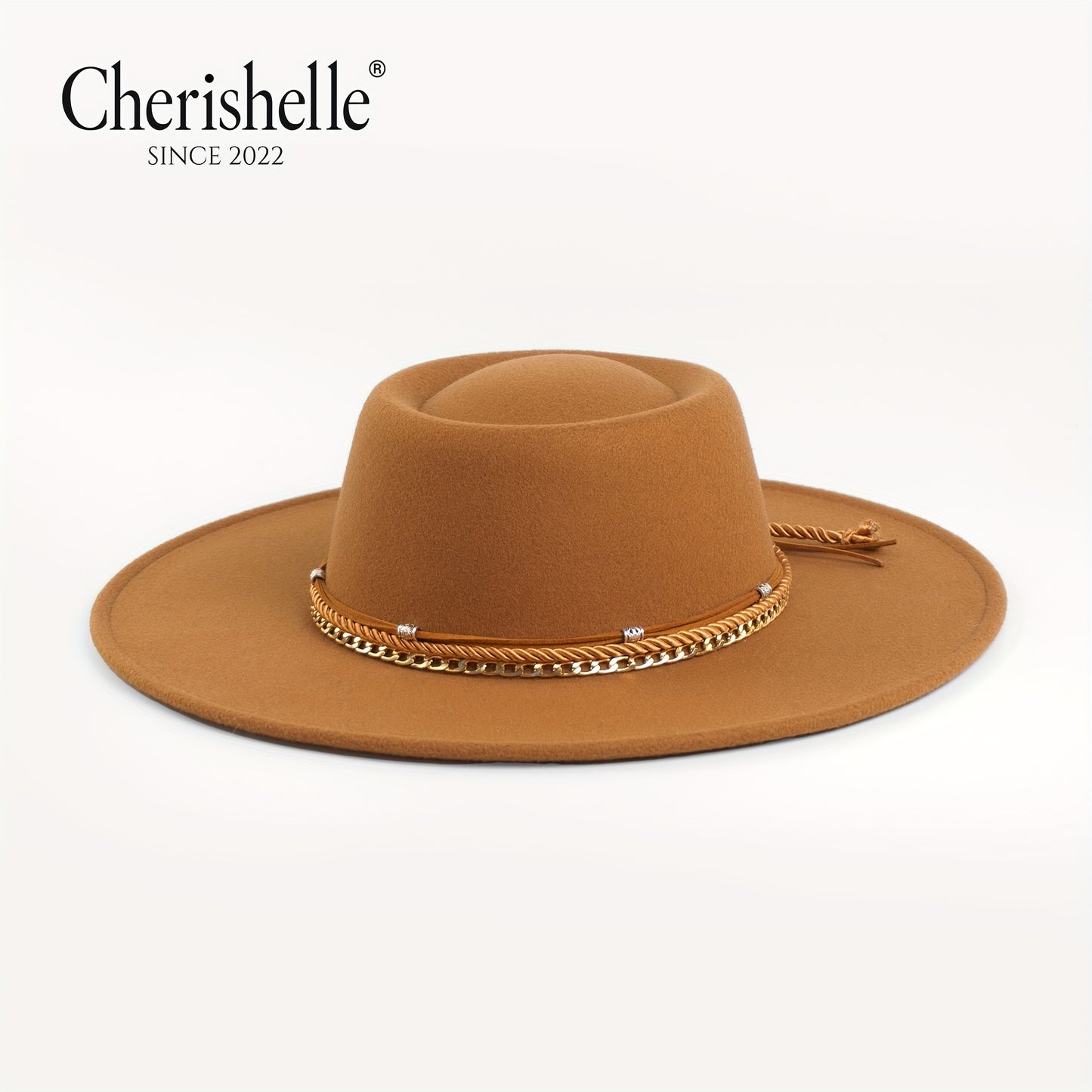 Fashionable Wide-Brim Women's Fedora Hat with Silvery Chain, Dome-Topped Felt Hat, 9.5cm Wide Brim Punk Rock Style Jazz Hat, Thickened Stylish Top Hat