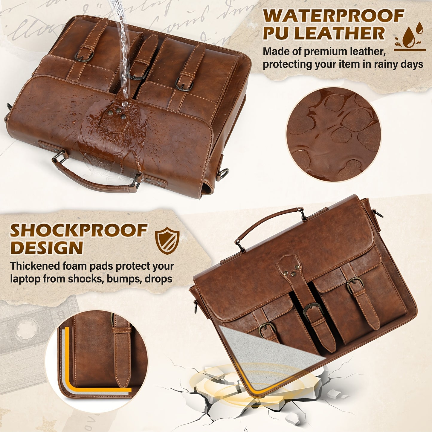 RAINSMORE Mens Crossbody Laptop Briefcase For Office Travel