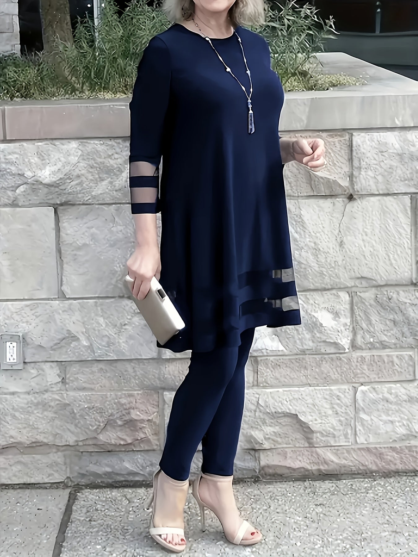 Women's Two-Piece Outfit With Mesh Detail Polyester