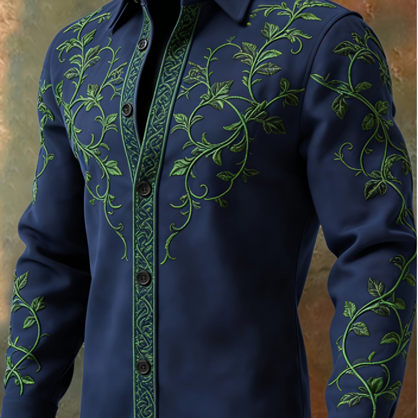 Retro Western Embroidered Cowboy Shirt For Men Autumn Winter Polyester