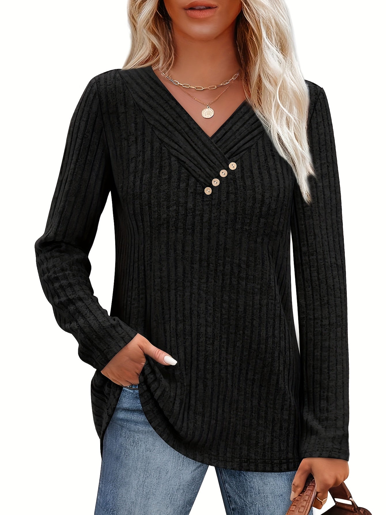 Women's Two-Piece V-Neck Button Pullover Cropped Sweater