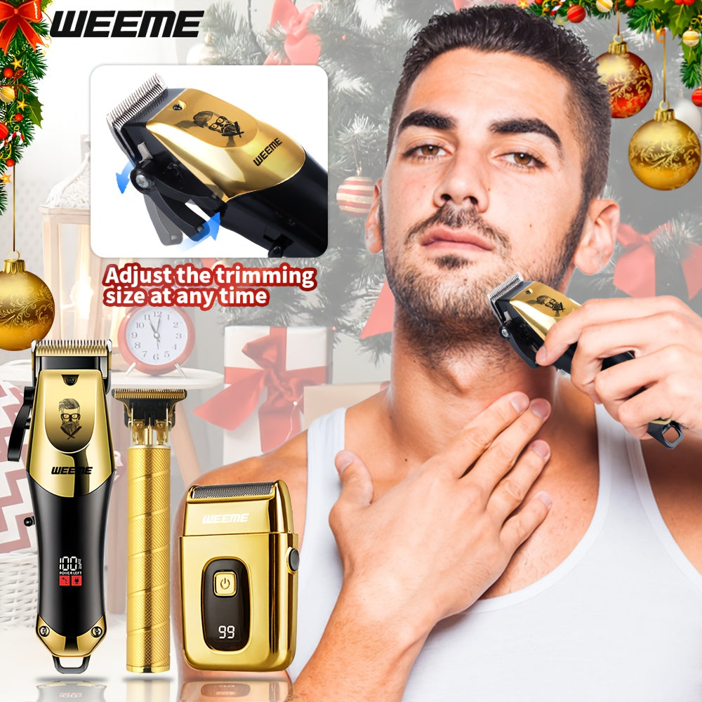 3pcs Set Golden Hair Clippers Professional, Beard Trimmer, T-Blade Trimmer Kit For Men, Cordless Hair Cutting And Styling Tools, Golden Design Shaver, Ideal Birthday And Christmas Gifts, Valentine'S Day