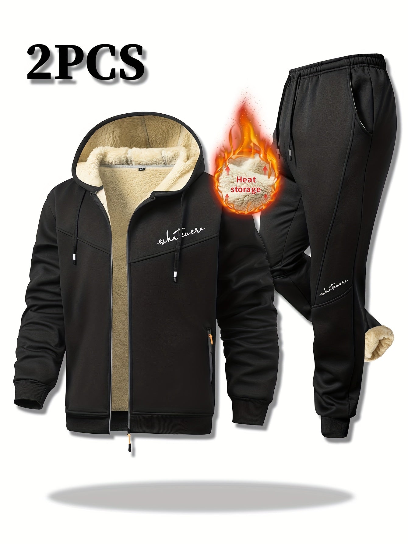 Men's Winter Fleece Set Hooded Jacket With Sherpa-Lined Pants