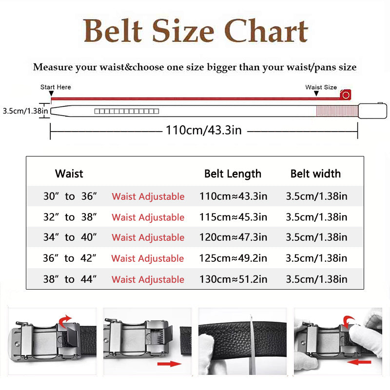 2 Pack Genuine Leather Belts For Men With Adjustable Quick Release Buckle