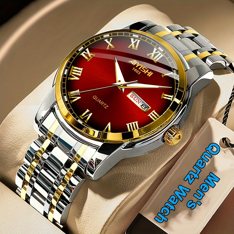 AIYISHI Stainless Steel Multifunctional Mens Watch With Date Dial